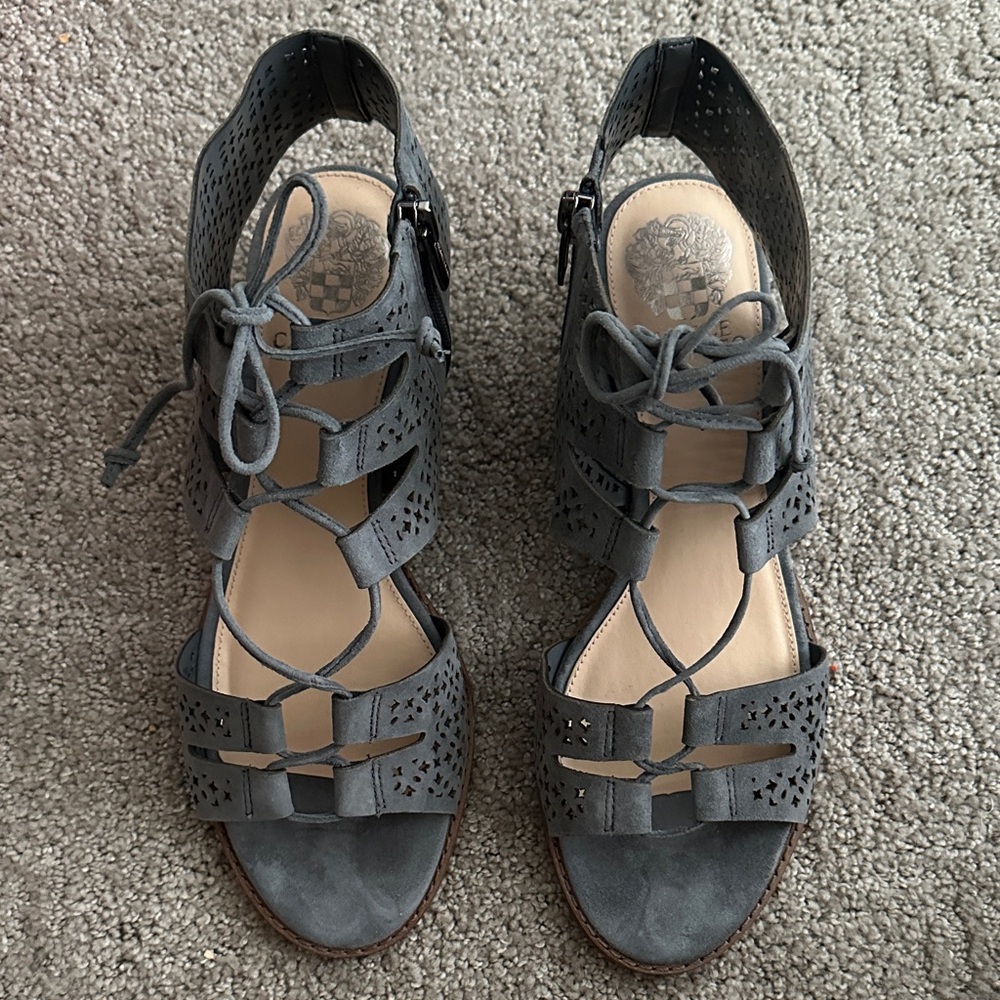 Vince Camuto Gray Perforated Lace-Up Sandals